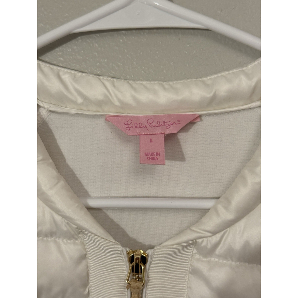 Lilly Pulitzer Haley Lightweight Down Puffer Jacket Ivory White Size L - Picture 2 of 5